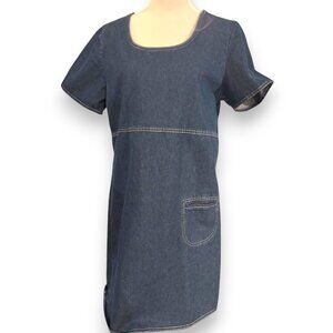 Studio 25 Vintage 90s blue jean denim short sleeve tunic dress front pocket sz M